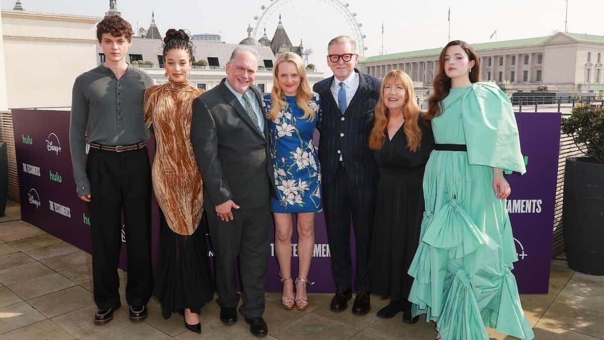 The Testaments Cast Have A Blessed Day In Front Of The London Skyline